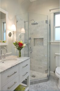 marble bathroom counter and shower