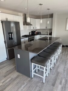 marble kitchen island with seating area